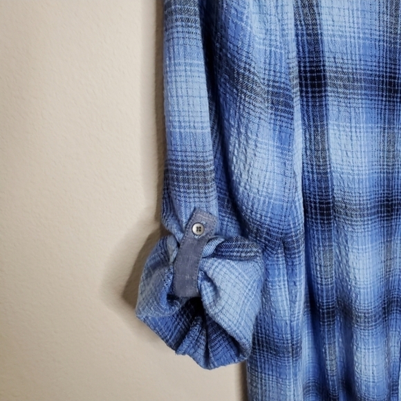 J. Jill Blue & Black Plaid Print Button Front Elliptical Shirt Dress - Picture 7 of 9